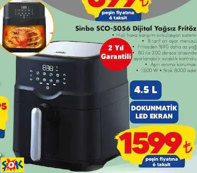 SİNBO SCO-5056 DİJİTAL YAĞSIZ FRİTÖZ AİRFRYER
